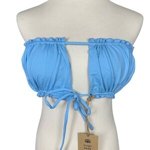 NWT Free People X Toast Swim Women's XL Ruffle Bandeau Bikini‎ Top Sky Blue